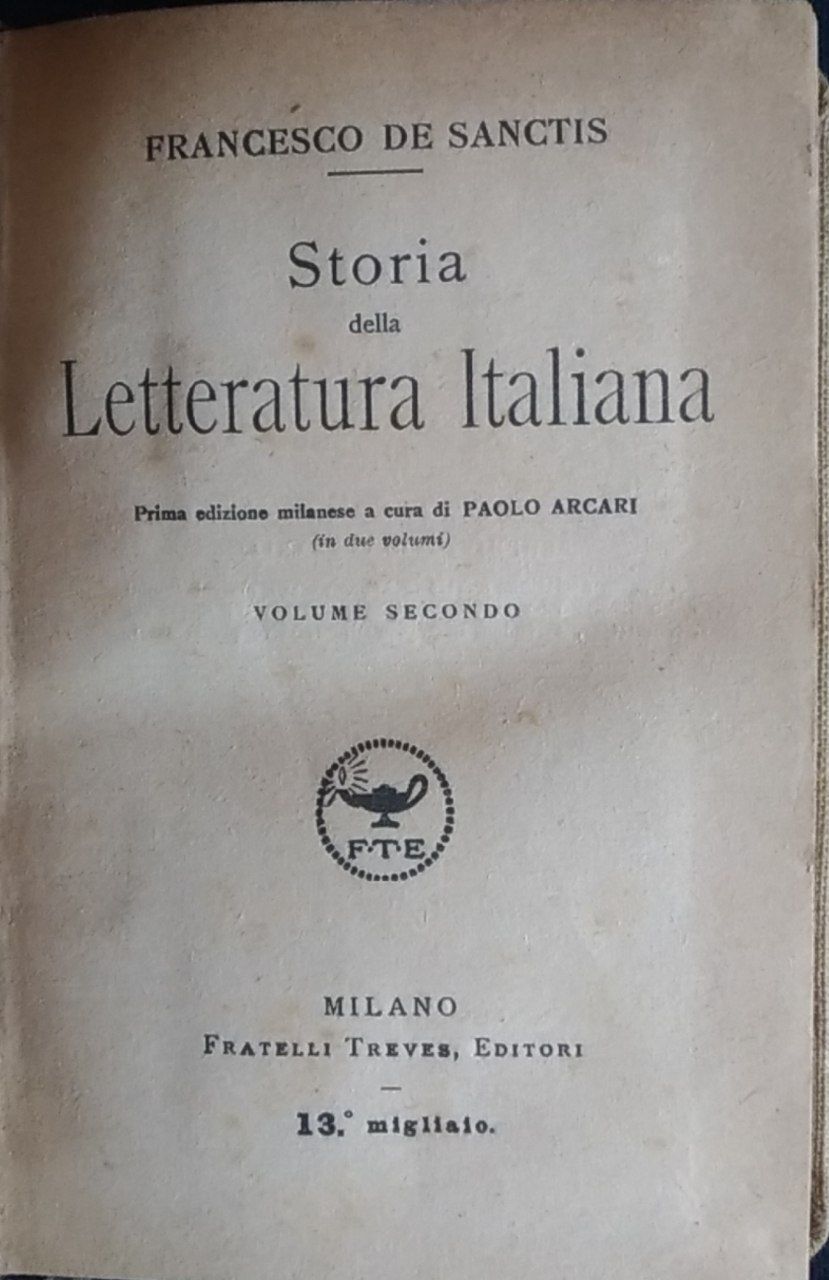 Storia della letteratura italiana. Volume secondo - copertina