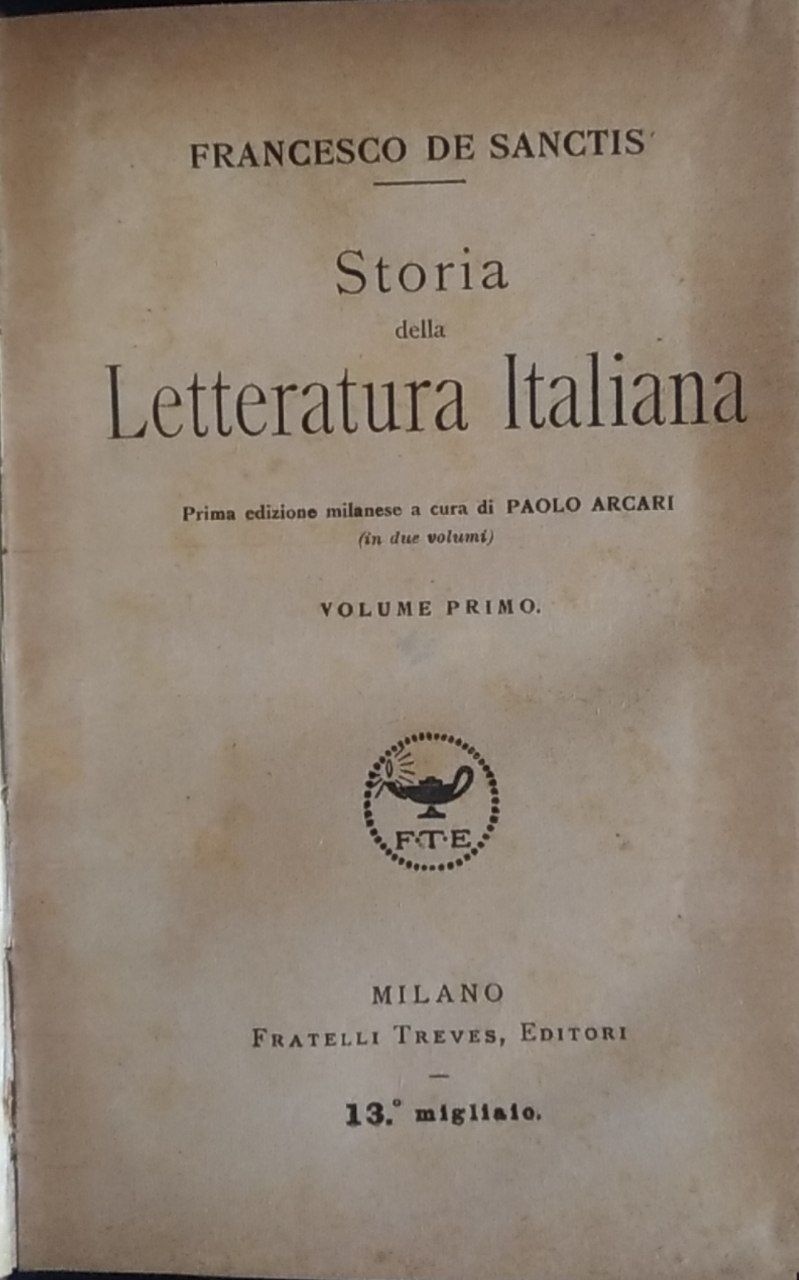 Storia della letteratura italiana. Volume primo - copertina