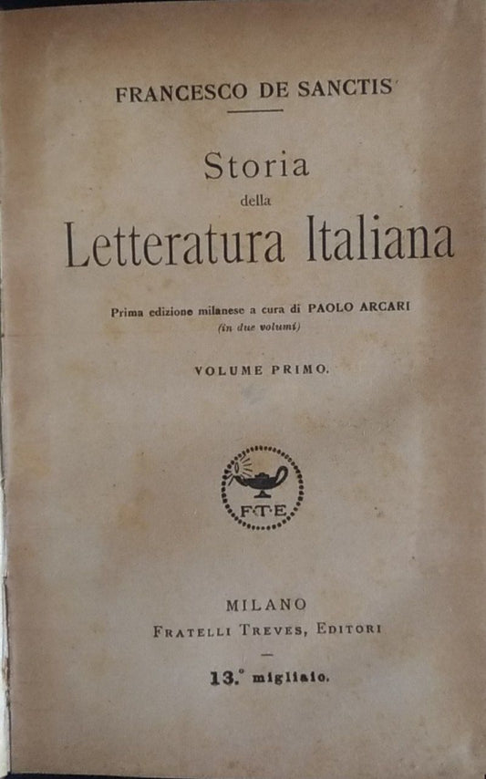 Storia della letteratura italiana. Volume primo - copertina