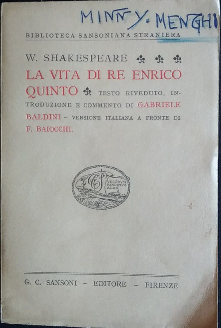 La vita di Re Enrico Quinto - copertina