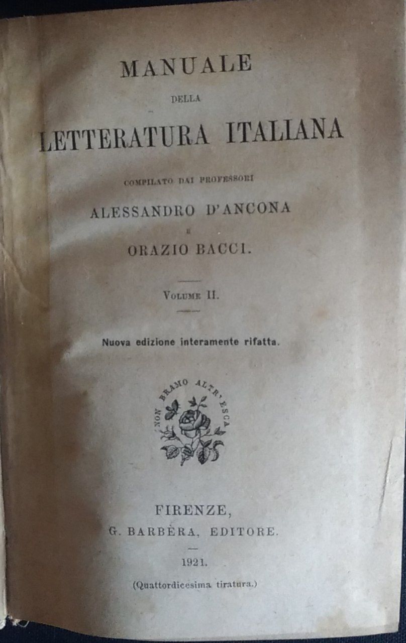 Manuale della letteratura italiana volume II - copertina