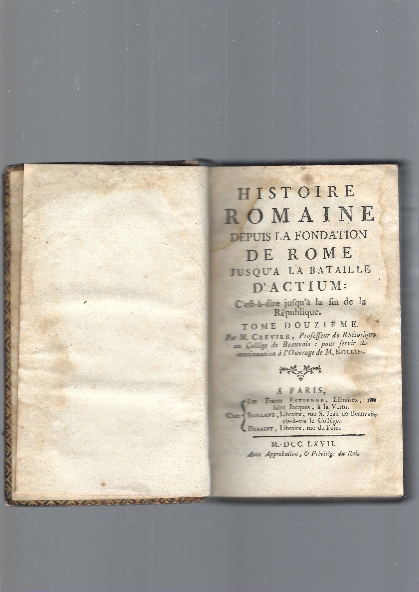 HISTOIRE ROMAINE DEPUIS LA FONDATION DE ROME JUSQU'A LA BATAILLE D' ACTIUM, tome 12 - copertina