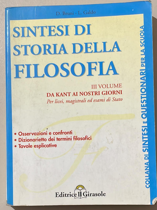 Sintesi di storia della filosofia. Da Kant ai nostri giorni (Vol. 3) - copertina