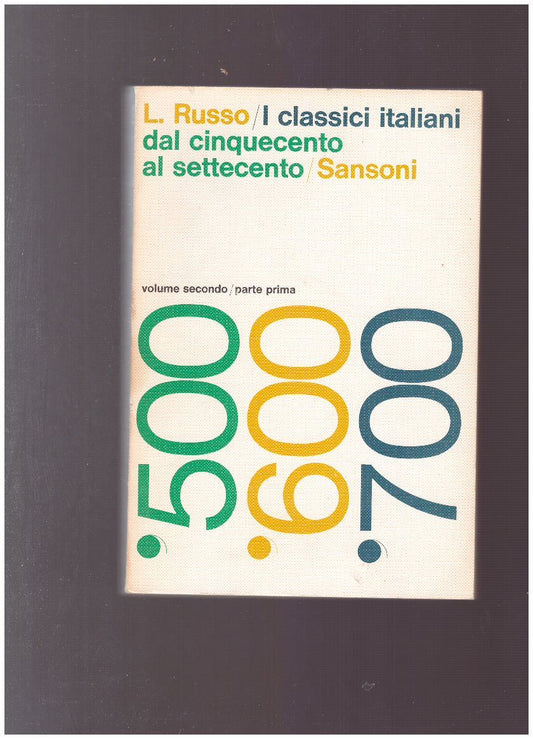 I CLASSICI ITALIANI DAL CINQUECENTO AL SETTECENTO vol. II parte prima - copertina