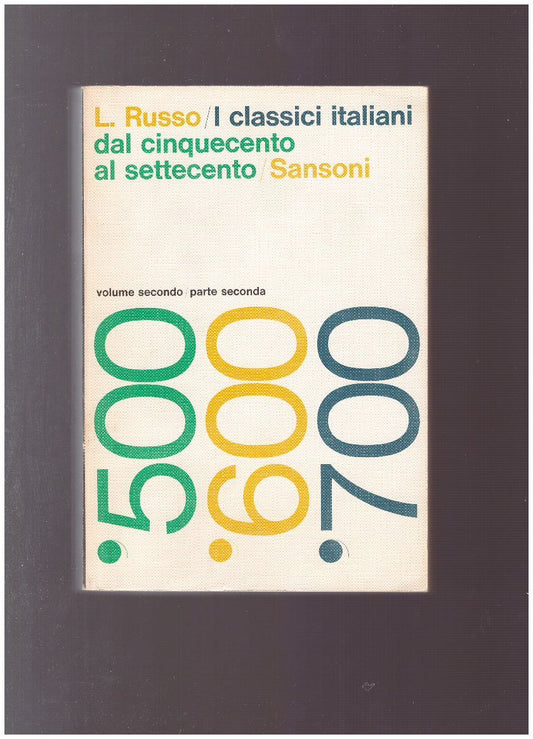 I CLASSICI ITALIANI DAL CINQUCENTO AL SETTECENTO vol. secondo parte seconda - copertina