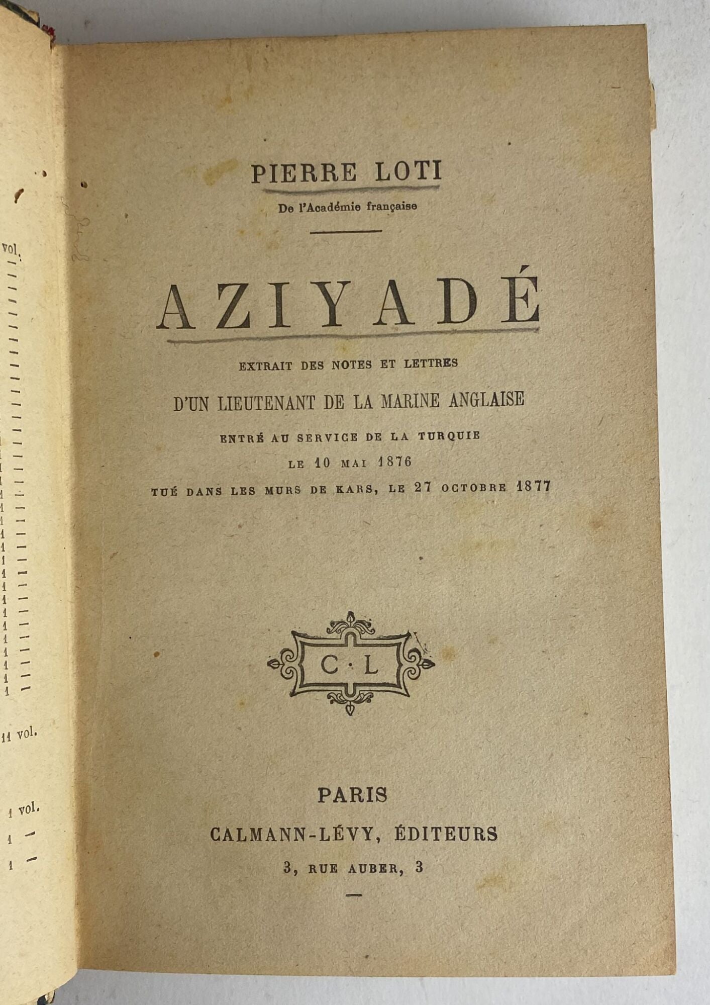 Aziyade. Extraits et notes d'un lieutenant de la marine anglaise. - copertina