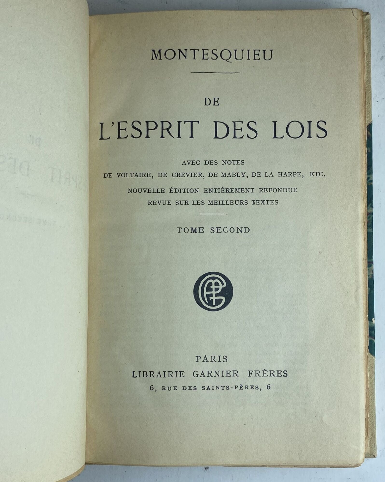 De l'esprit des lois. Tome second - copertina