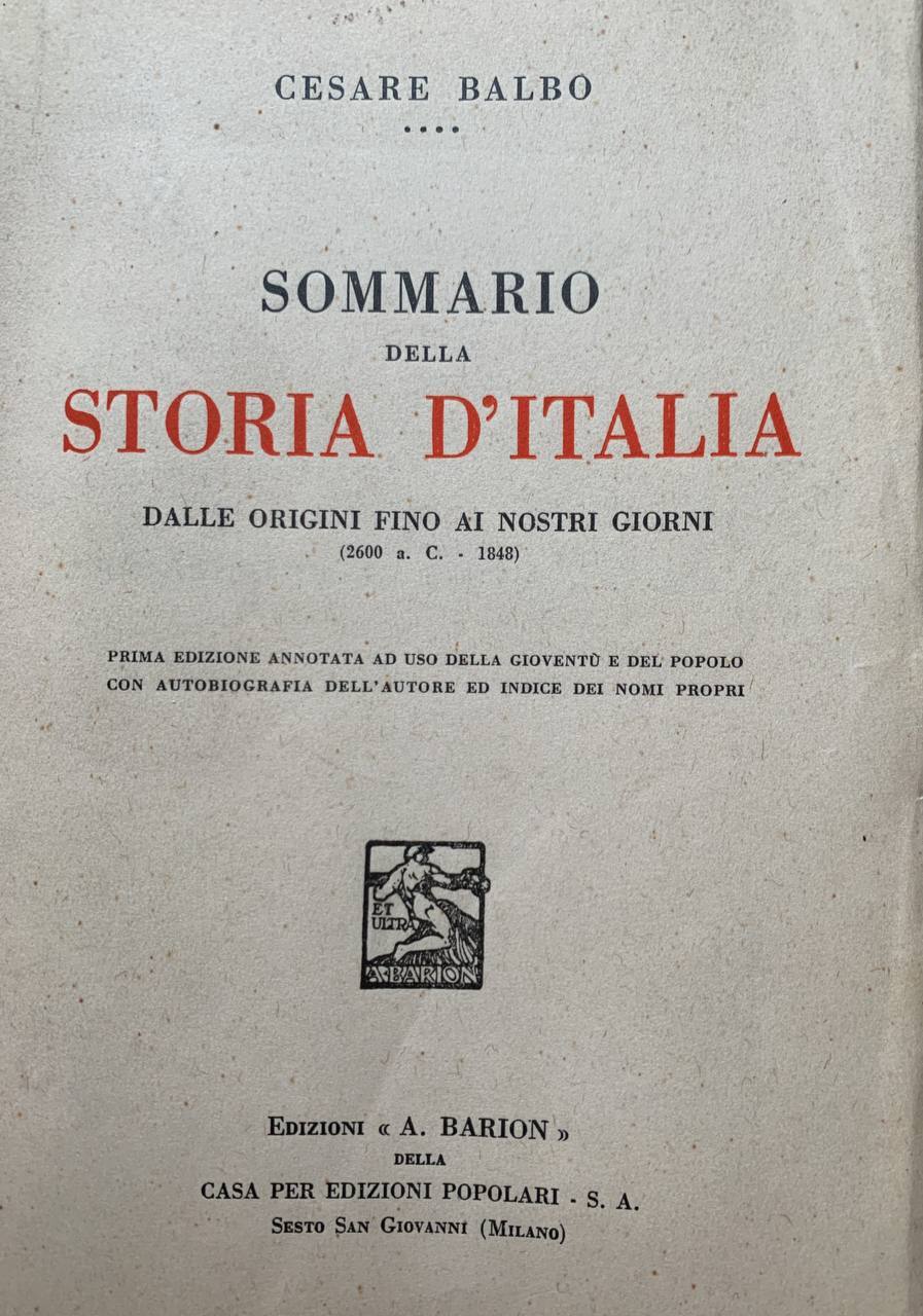 Sommario della storia d'Italia dalle origini fino ai nostri giorni (2600 a. C. - 1848) - copertina