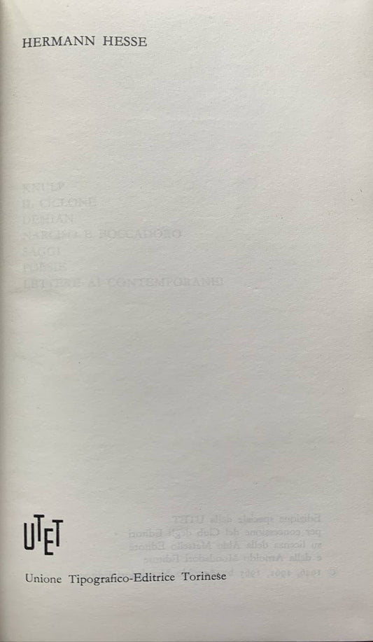 Knulp - Il ciclone - Demian - Narciso e Boccadoro - Saggi - Poesie - Lettere ai contemporanei - copertina