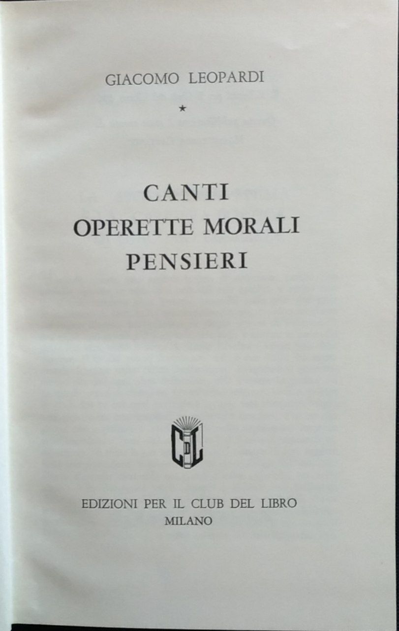 Canti; operette morali; pensieri - copertina
