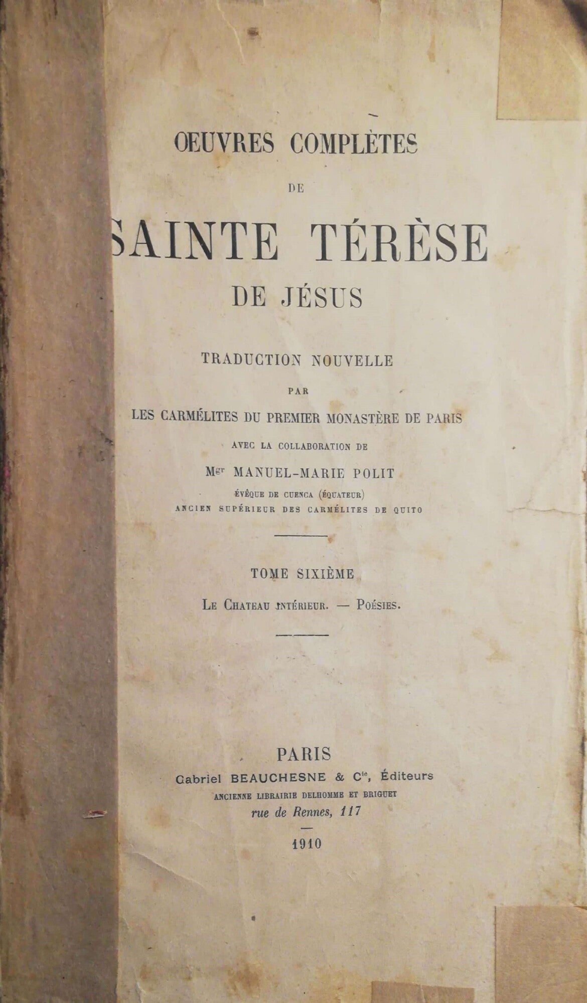 Oeuvres complètes de Sainte Térèse De Jésus. Tome sixième. - copertina