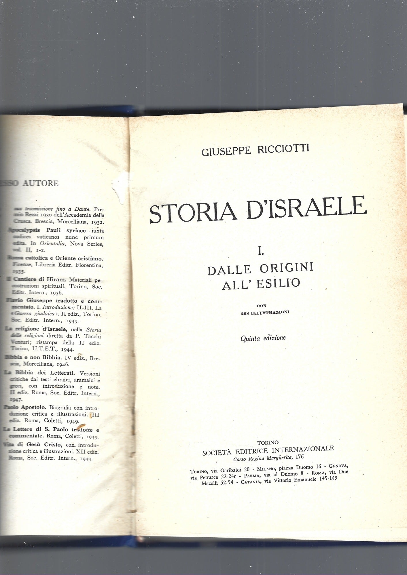 STORIA D' ISRAELE. I: dalle origini all'esilio - copertina
