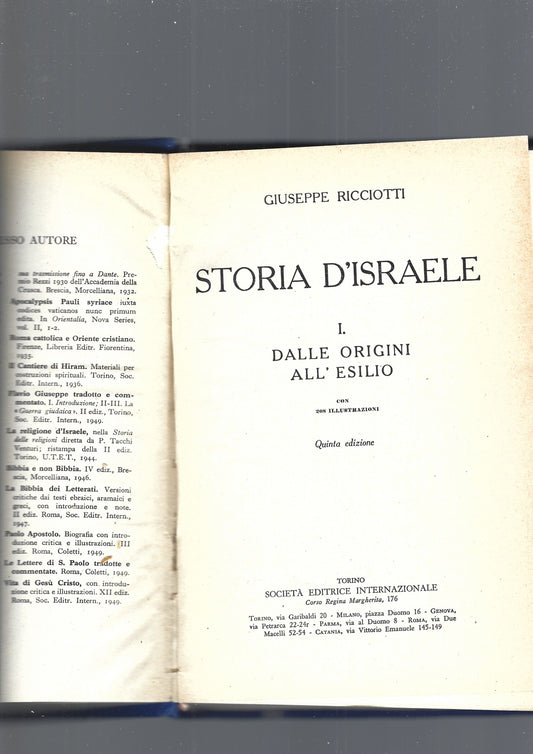 STORIA D' ISRAELE. I: dalle origini all'esilio - copertina