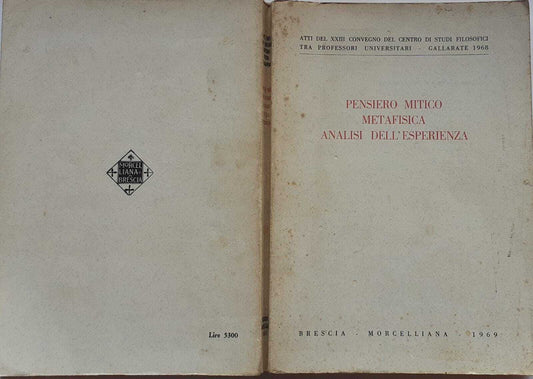 Pensiero mitico metafisica analisi dell'esperienza - copertina