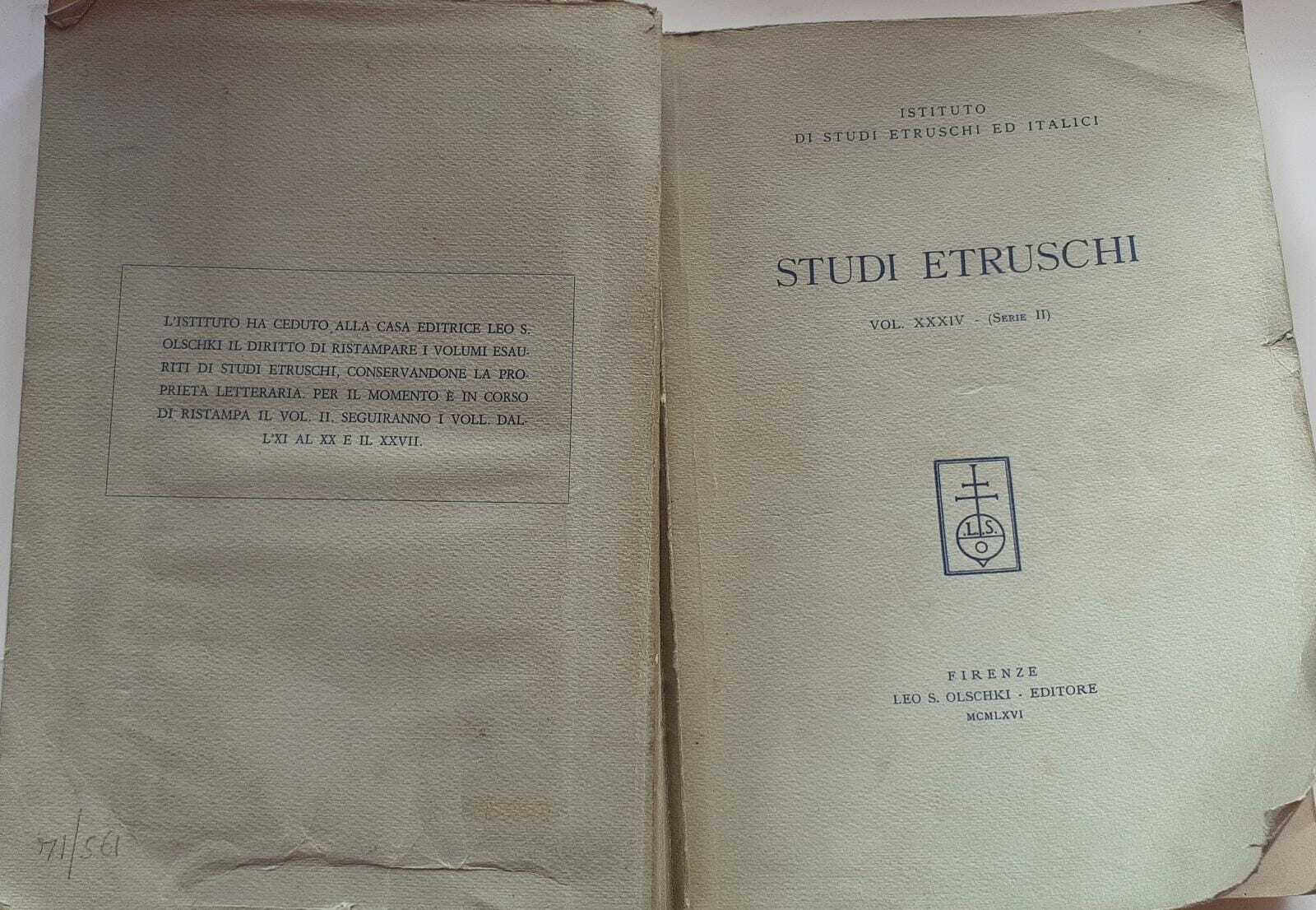 Studi etruschi. Volume XXXIV (Serie II) - copertina