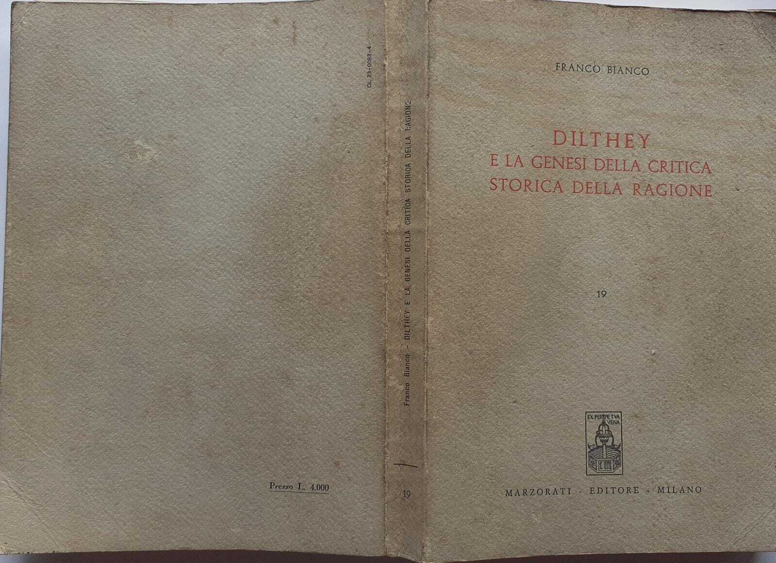 Dilthey e la genesi della critica storica della ragione - copertina