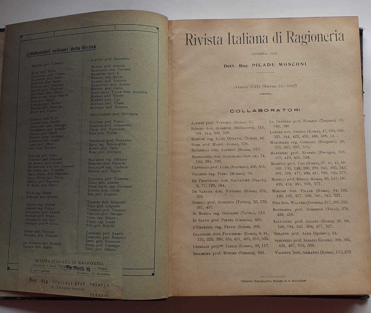 Rivista italiana di ragioneria. Anno VIII (Serie II) 1915 - copertina