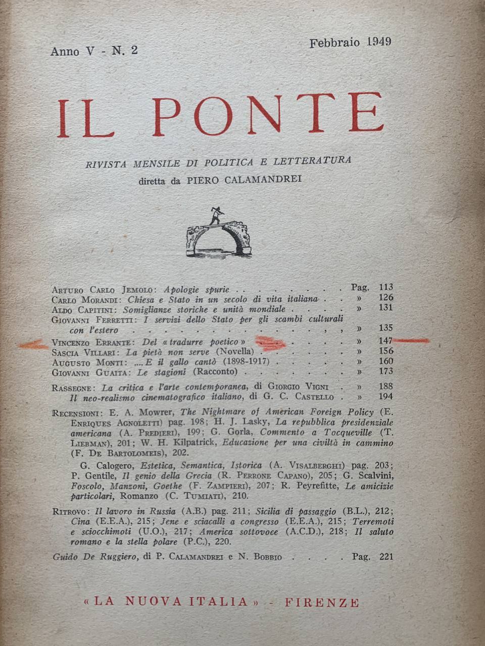 Il Ponte Anno V N. 2 - copertina