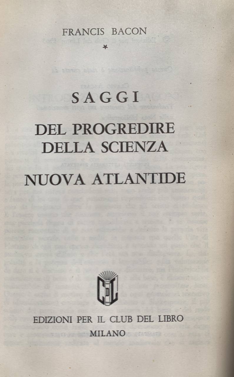 Saggi del progredire della scienza - Nuova Atlantide - copertina