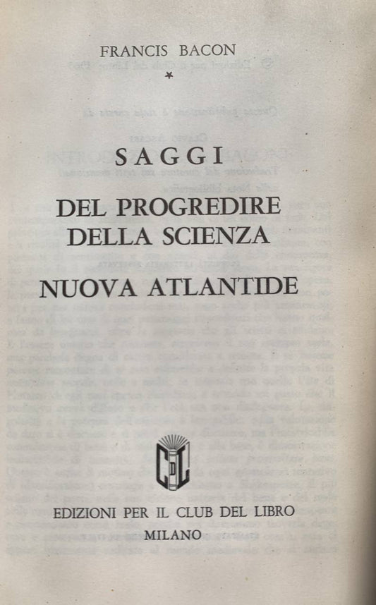Saggi del progredire della scienza - Nuova Atlantide - copertina