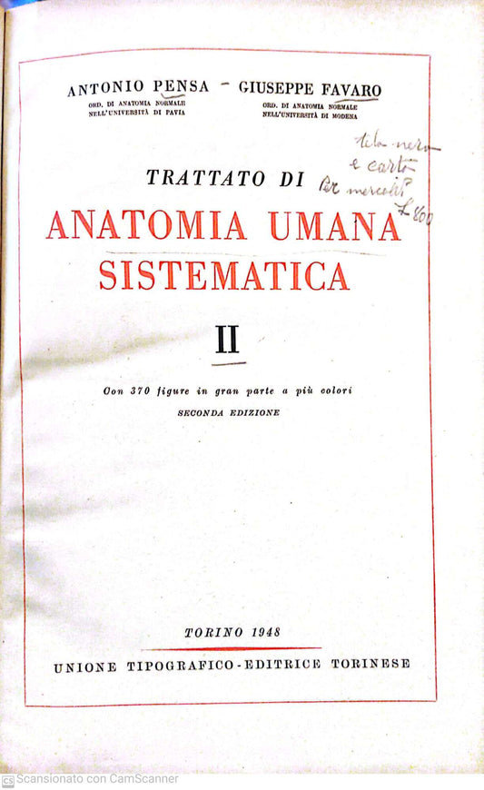 Trattato di anatomia umana sistematica. Volume II - copertina