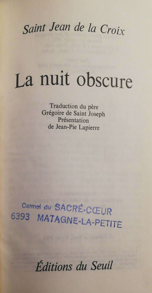 La Nuit obscure - copertina
