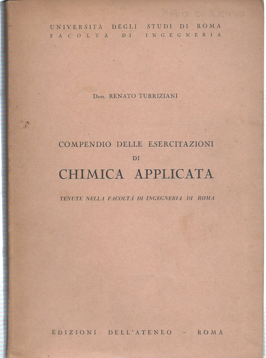 Compendio delle esercitazioni di chimica applicata tenuta nella facoltà di Ingegneria di Roma - copertina