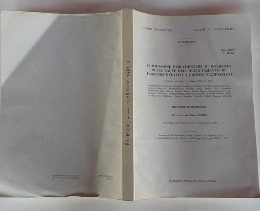 Commissione parlamentare di inchiesta sulle cause dell'occultamento di fascicoli relativi e crimini nazifascisti - copertina