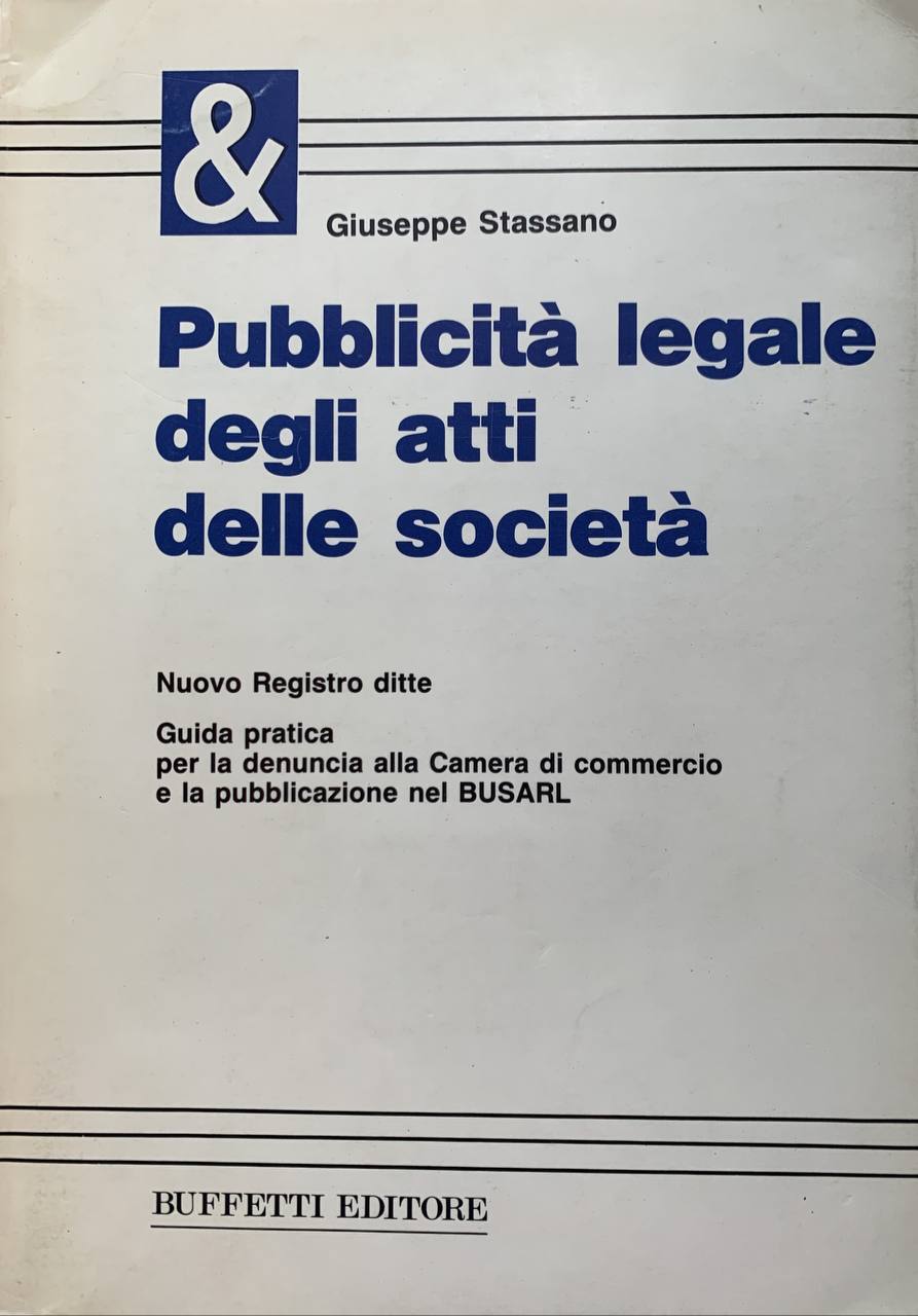 Pubblicità legale degli atti delle società - copertina