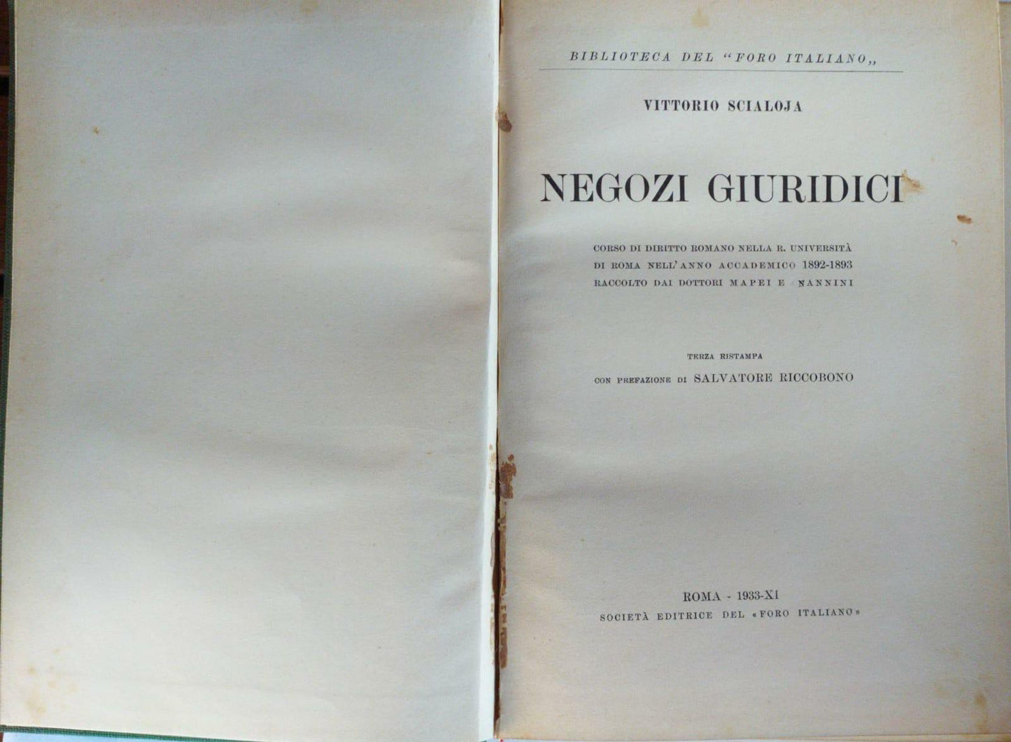 Negozi giuridici, Corso di diritto romano nella R.Universita' di Roma nell'anno accademico 1892-1893 raccolto dai dottori Mapei e Nannini - copertina