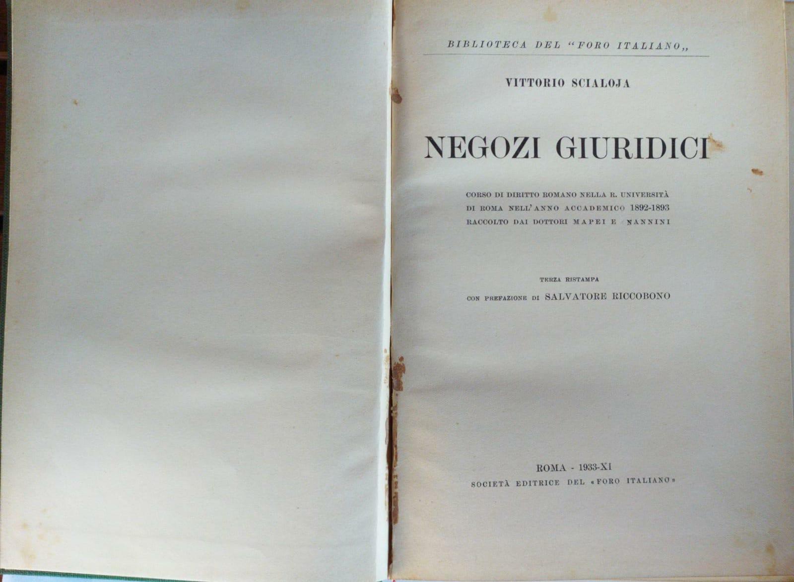 Negozi giuridici, Corso di diritto romano nella R.Universita' di Roma nell'anno accademico 1892-1893 raccolto dai dottori Mapei e Nannini - copertina