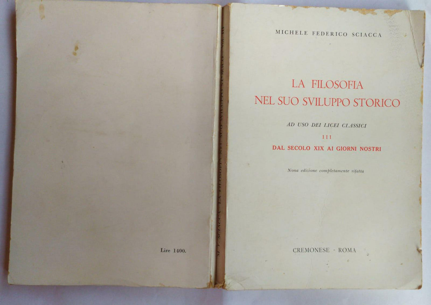 La filosofia nel suo sviluppo storico. Volume III dal secolo XIX ai giorni nostri. - copertina
