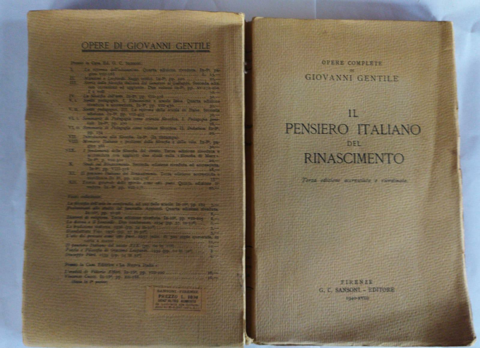 Il pensiero italiano del rinascimento - copertina