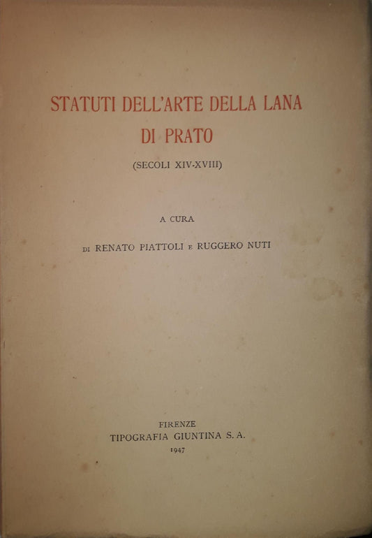 Statuti dell'arte della lana di Prato (secoli XIV - XVIII) - copertina