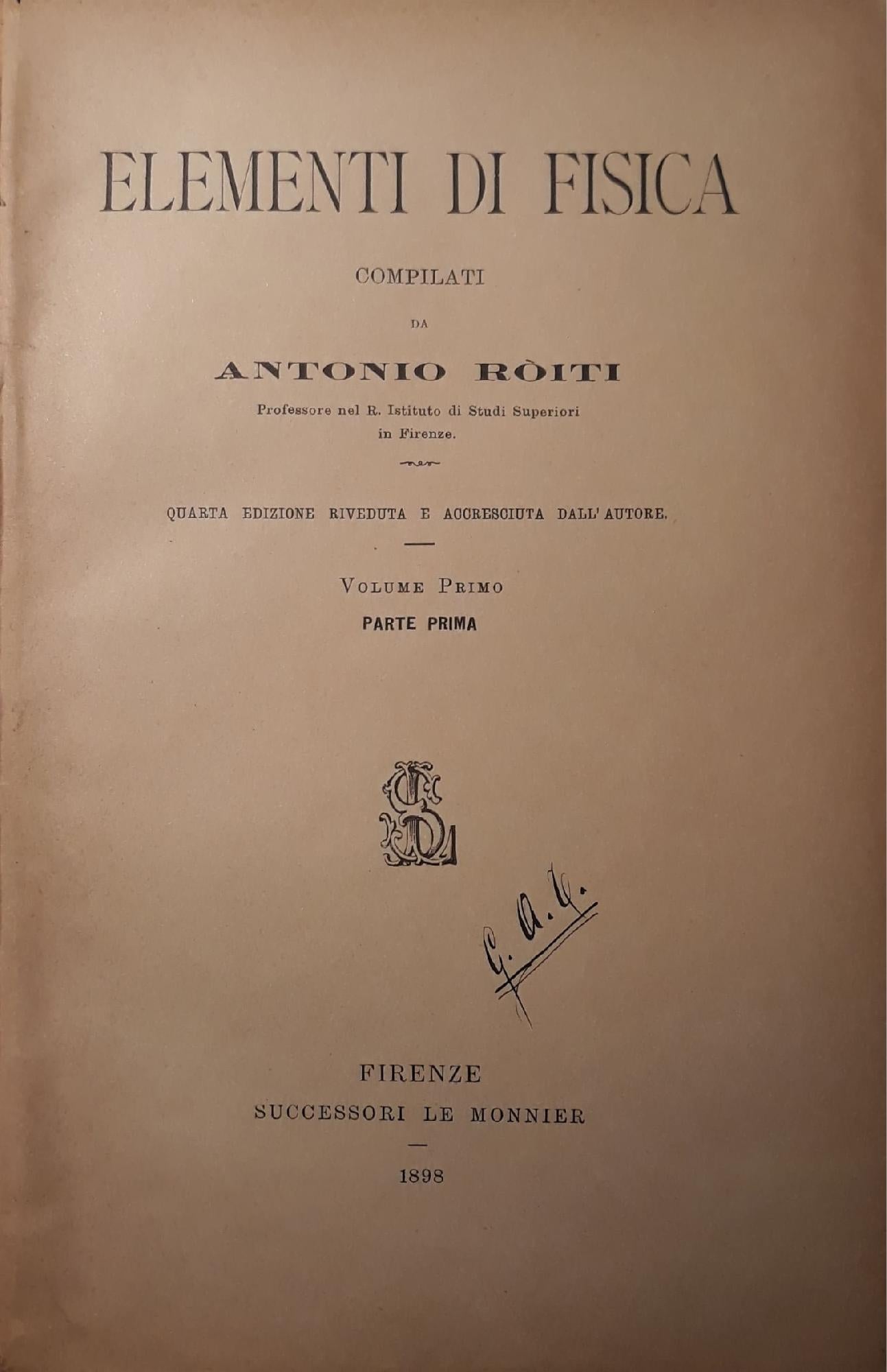 Elementi di fisica : Volume I. Parte prima. - copertina