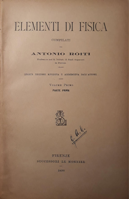 Elementi di fisica : Volume I. Parte prima. - copertina