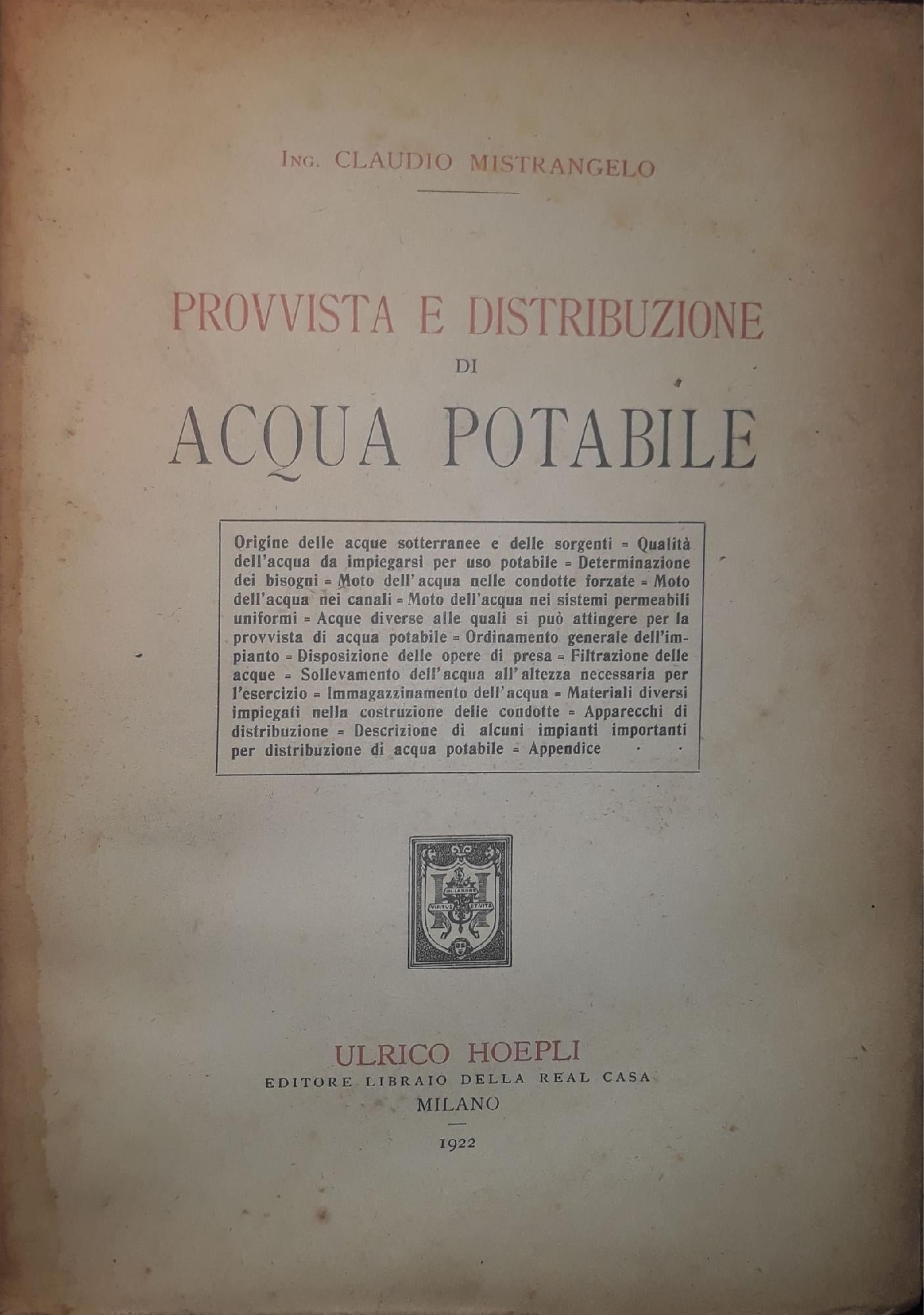 Provvista e distribuzione di acqua potabile - copertina