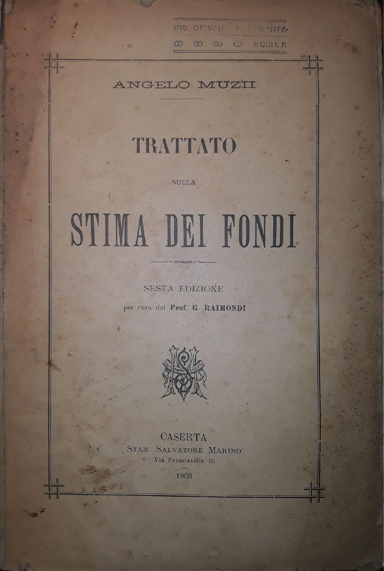 Trattato sulla stima dei fondi - copertina