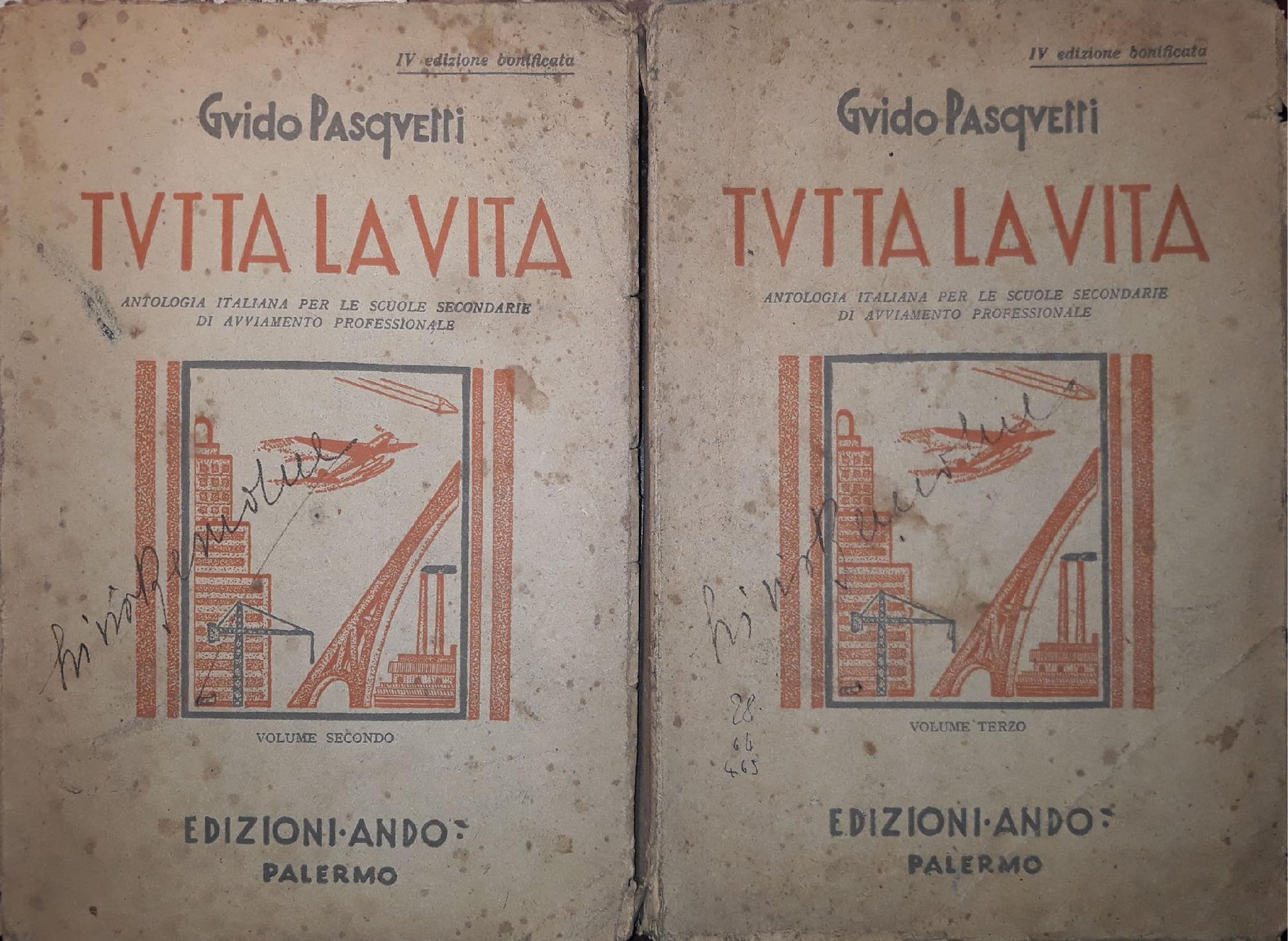 Tutta la vita; Antologia italiana per le scuole secondarie di avviamento professionale (Volume II  p.474; Volume III p.573) - copertina