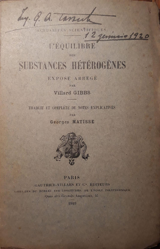 L'Equilibre des substances hétérogèn exposé abrégé - copertina