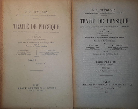 Traité de physique: l'état liquide et l'état solidedes corpes Tome I Fascicule 3 da p.561 a 872; Mecanique état de la matiere. Acoustique:Tome I Fascicule IV da 872 a 1092 - copertina