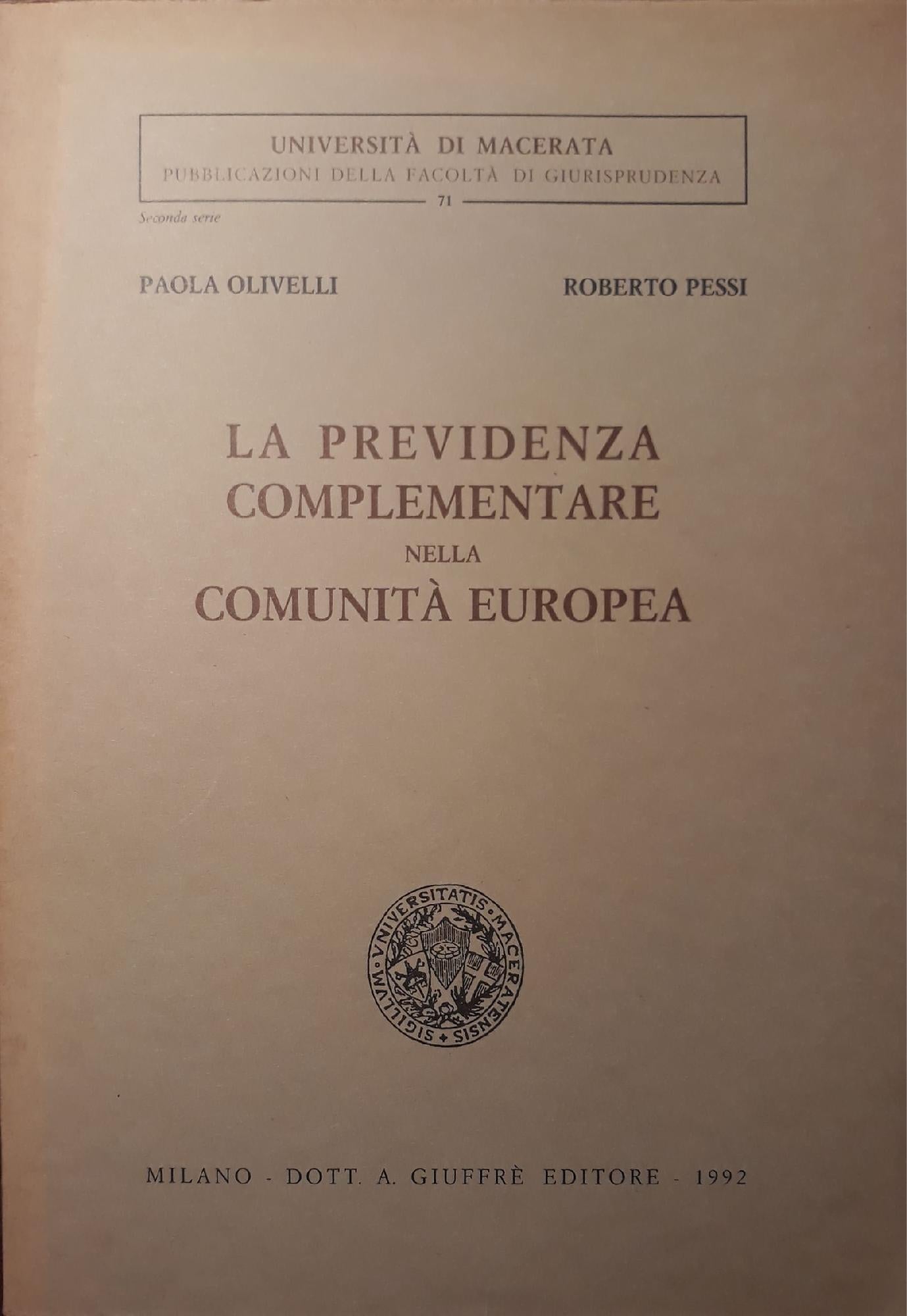 La previdenza complementare nella comunità europea - copertina