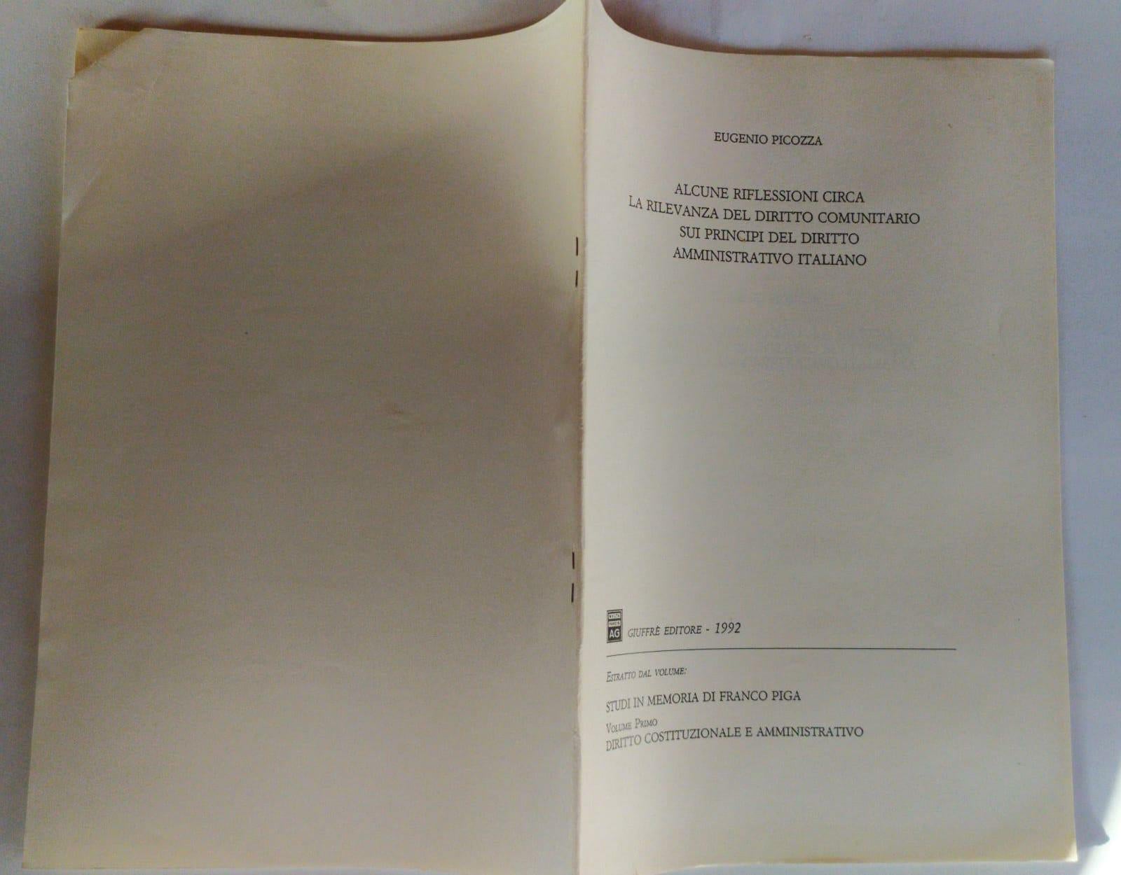 Alcune riflessioni circa la rilevanza del diritto comunitario sui principi del diritto amministrativo italiano - copertina