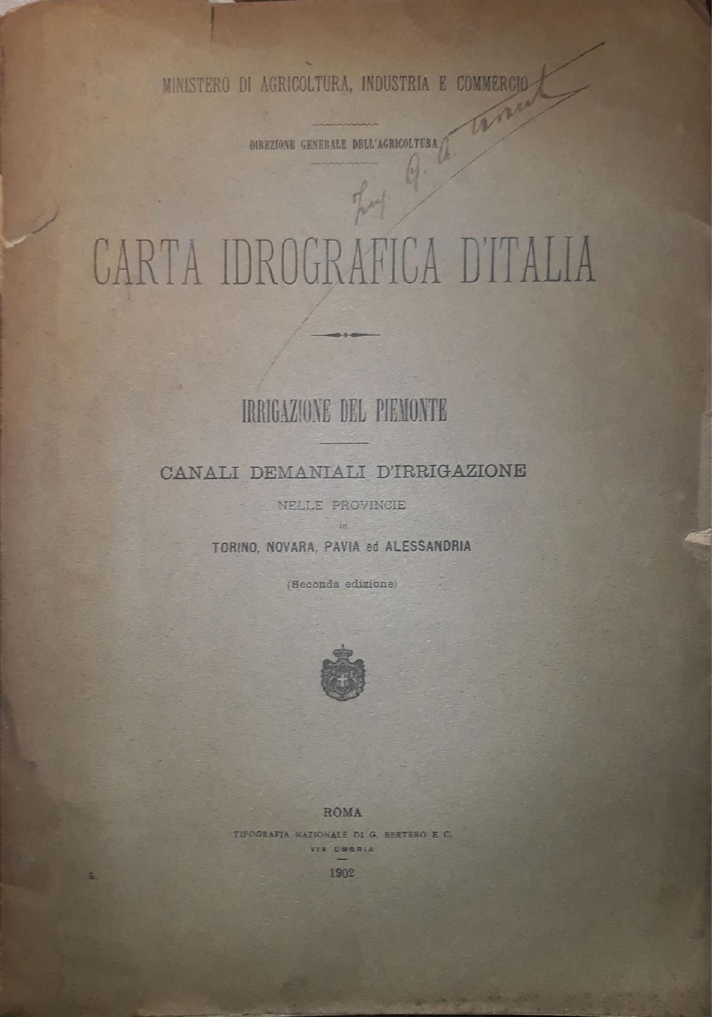 Carta idrografica d'Italia: irrigazione del Piemonte - copertina