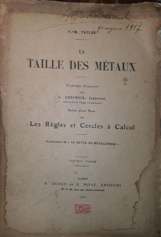 La Taille des metaux: Les Règle et Cercles a Calcul - copertina