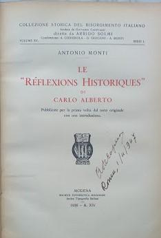 Le "Réflezions Historiques" di Carlo Alberto - copertina