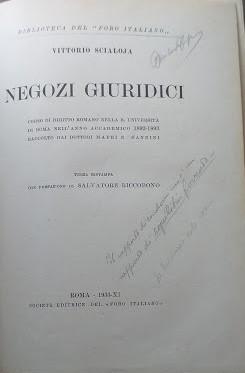 Negozi Giuridici. Corso di Diritto Romano nella R. Università di Roma nell'anno accademico 1892-1893  raccolto dai dottori Mapei e Nannini - copertina