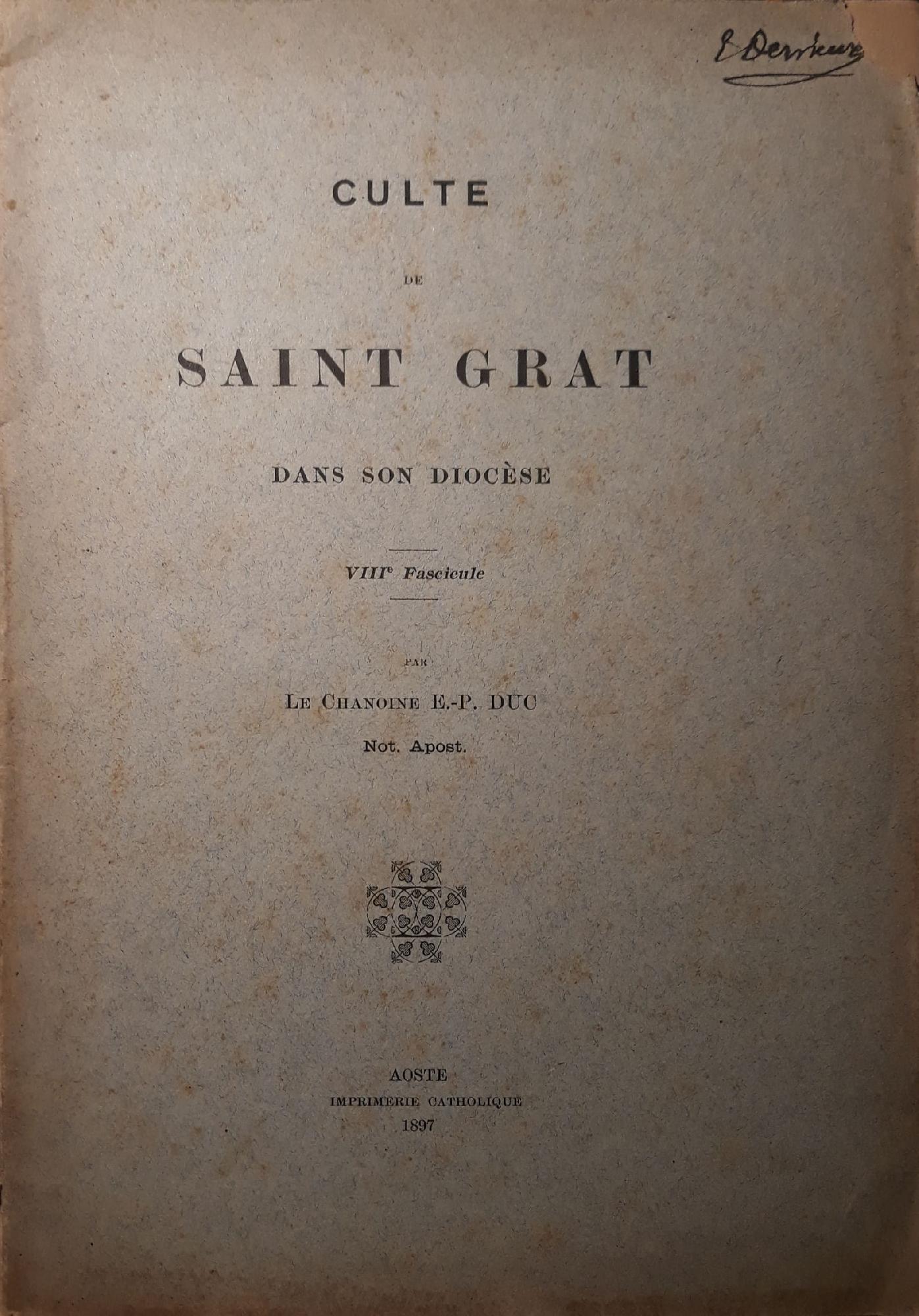 Culte de Saint Grat dans son diocèse (VIII fascicule) - copertina