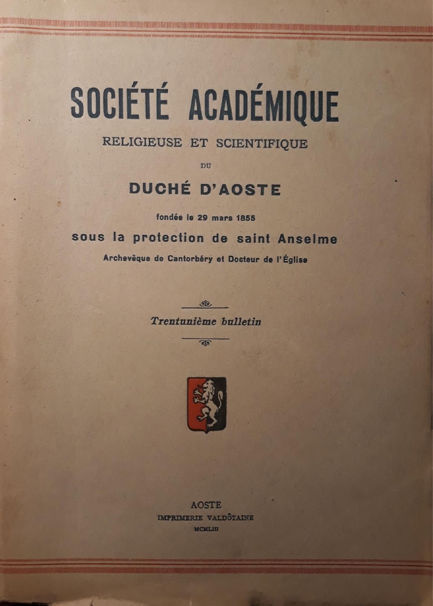 Academie S. Anselme,  XXI Bulletin - copertina