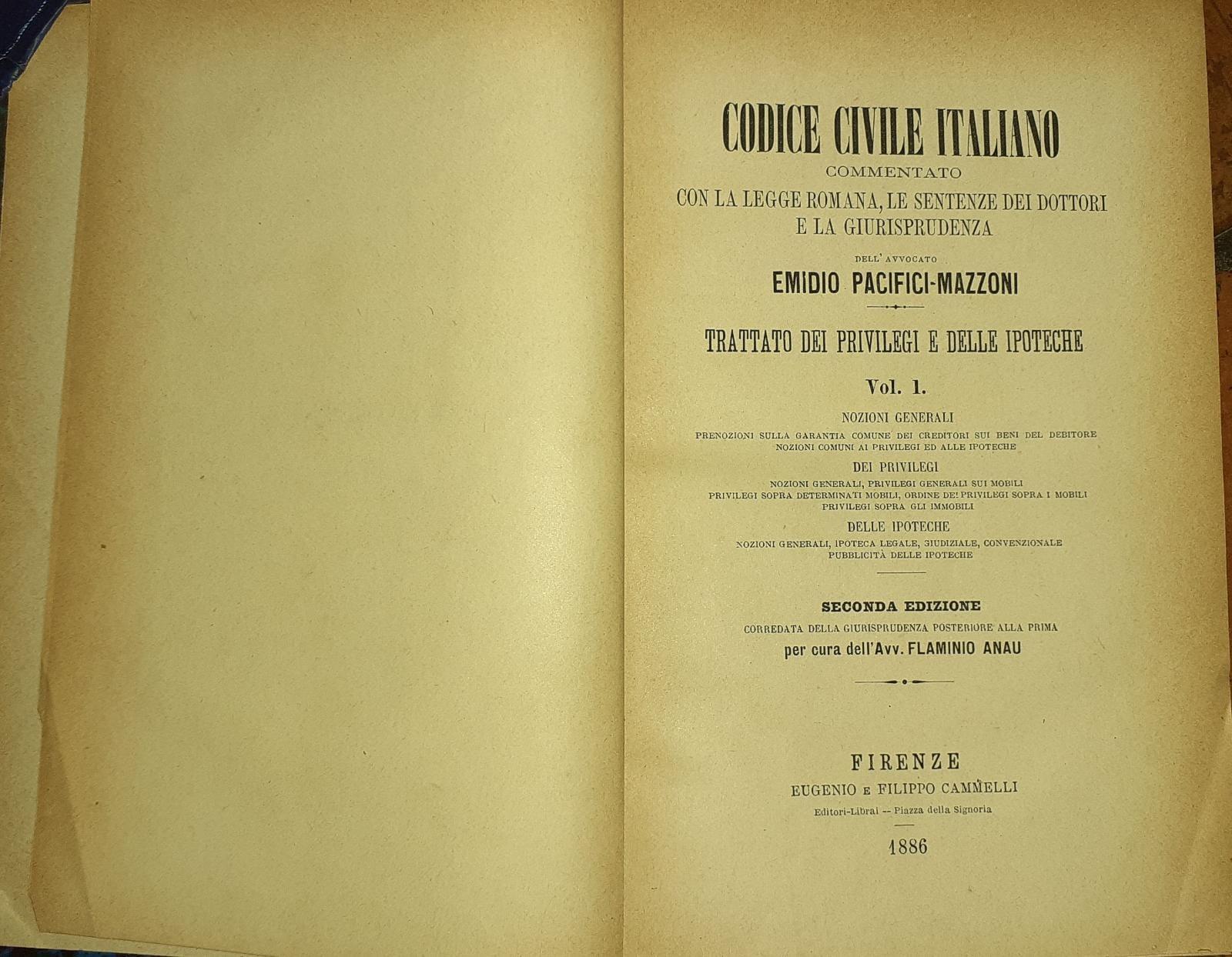 Codice civile italiano. Trattato dei privilegi e delle ipoteche vol 1 - copertina